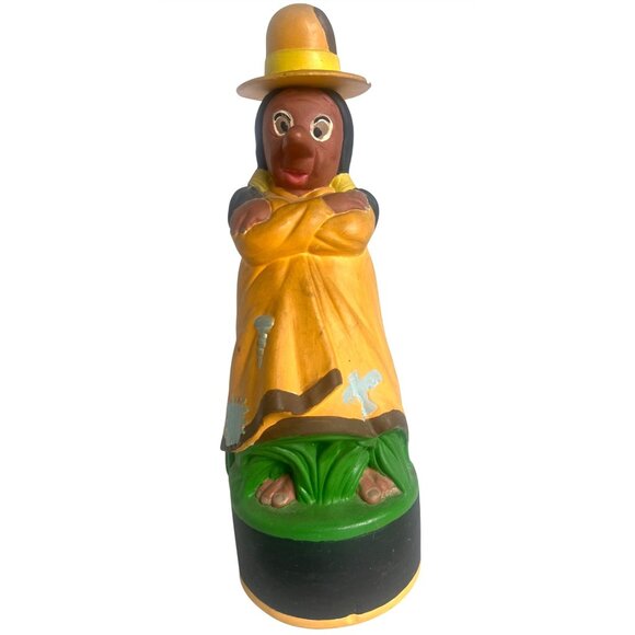 Vtg Studio Piece by BW 1970 Painted Ceramic Figurine N.A. Woman Yellow Dress Hat - Picture 1 of 13